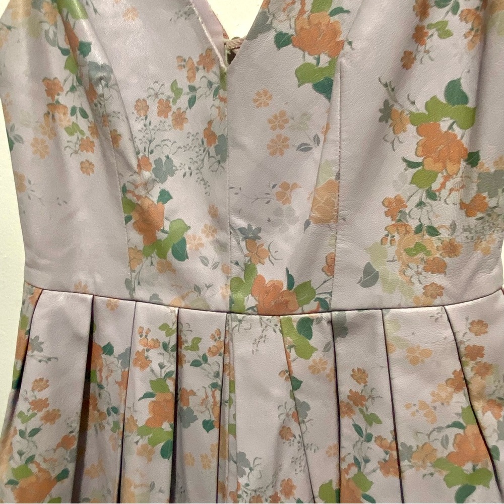 Zac Posen Light Purple Floral Leather Pleated Dress - Picture 5 of 7